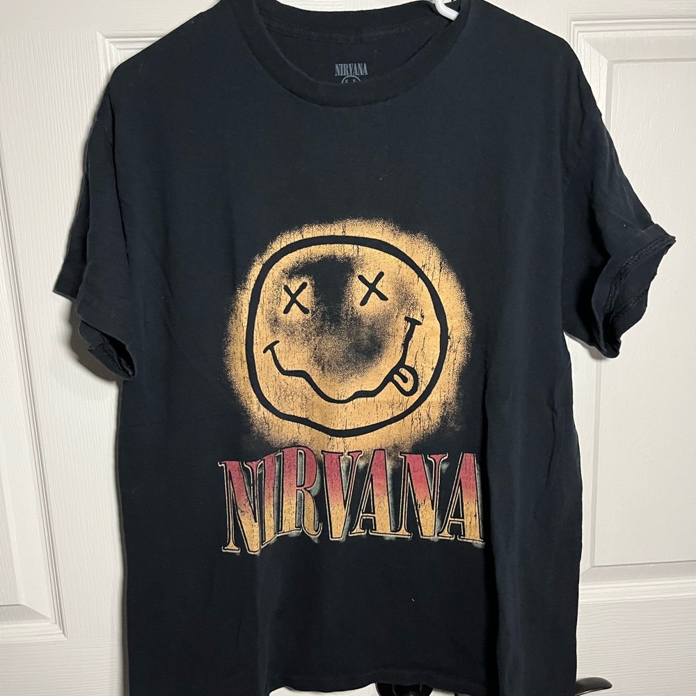 NIRVANA Black Tee with Smiley and Red-Yellow Text